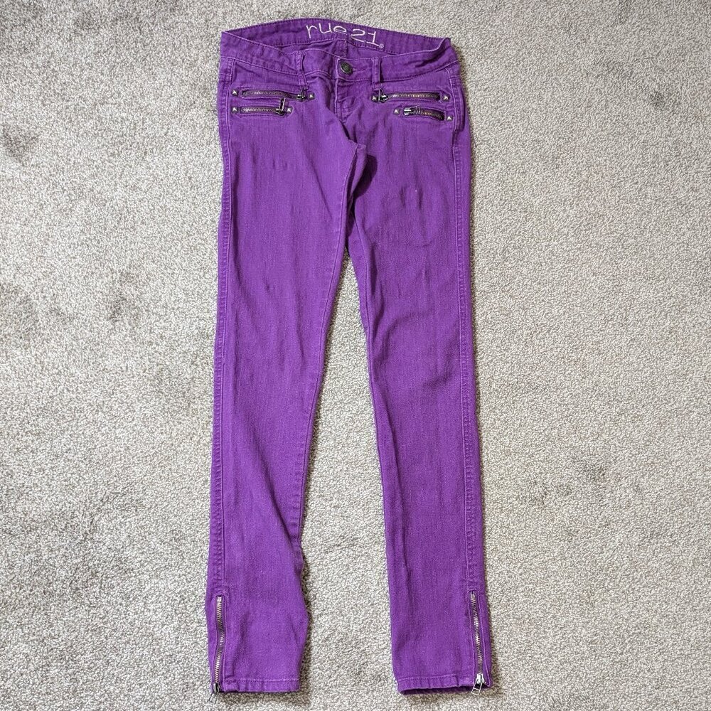 RUE 21 Purple Stretchy Denim Low-Rise Skinny Jeans;  Zippers; Size 0/1